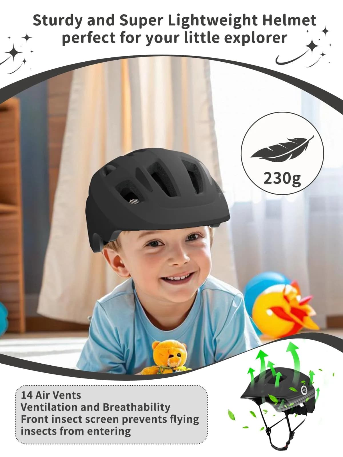 XJD Toddler Helmet Black X-Small | Adjustable Fit Dial for Kids & Toddlers, 46-51 cm - view 7