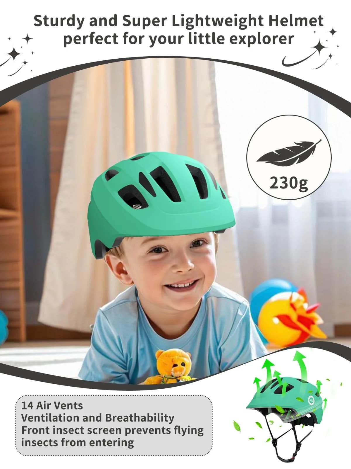 XJD Toddler Helmet Kids Bike Helmet Baby Multi-Sport Adjustable Skateboard Helmet for Kids Boys Girls Infant Lightweight Green X-Small 46-51 cm - view 7