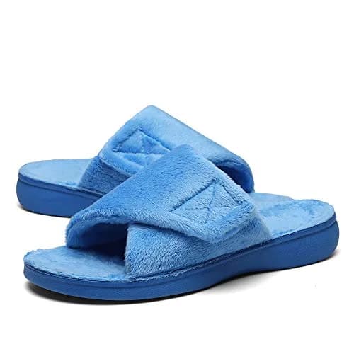 SOLLBEAM Women's Plantar Fasciitis Fuzzy House Orthopedic Slippers with Arch Support (Size 6, Blue) thumbnail 1