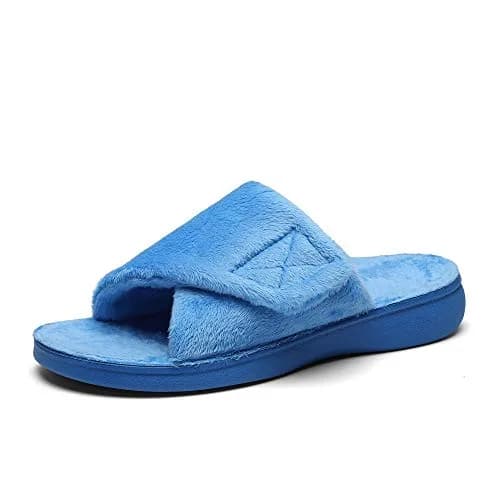 SOLLBEAM Women's Plantar Fasciitis Fuzzy House Orthopedic Slippers with Arch Support (Size 6, Blue) thumbnail 5