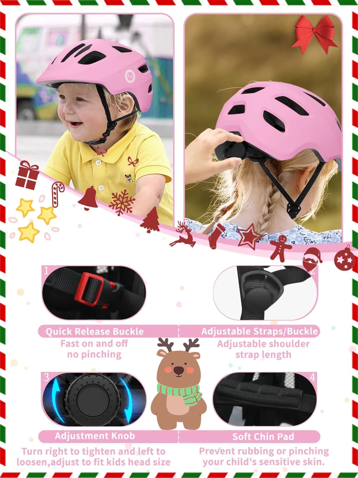 XJD Pink X-Small Toddler Multi-Sport Helmet for Kids (46-51 cm) - Safe & Adjustable - view 3