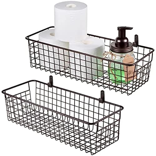 SheeChung Metal Storage Baskets 2 Pack | Modern Farmhouse Bathroom & Kitchen Organizer (Bronze, Large) thumbnail 1