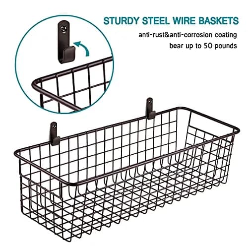 SheeChung Metal Storage Baskets 2 Pack | Modern Farmhouse Bathroom & Kitchen Organizer (Bronze, Large) thumbnail 4
