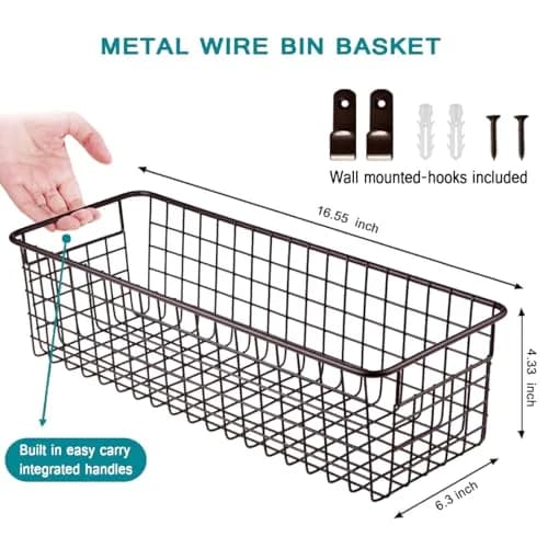 SheeChung Metal Storage Baskets 2 Pack | Modern Farmhouse Bathroom & Kitchen Organizer (Bronze, Large) thumbnail 3