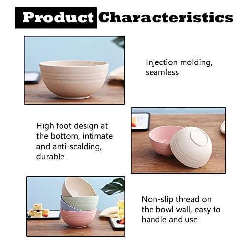 N/ A 4.7-inch Wheat Straw Bowl Set | Unbreakable Microwave & Dishwasher Safe (Small, BEIGE) thumbnail 5