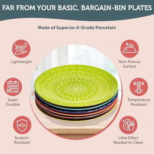 Annovero Dinner Plates 10.5 Inch | Vibrant Ceramic Set for Family & Entertaining thumbnail 5