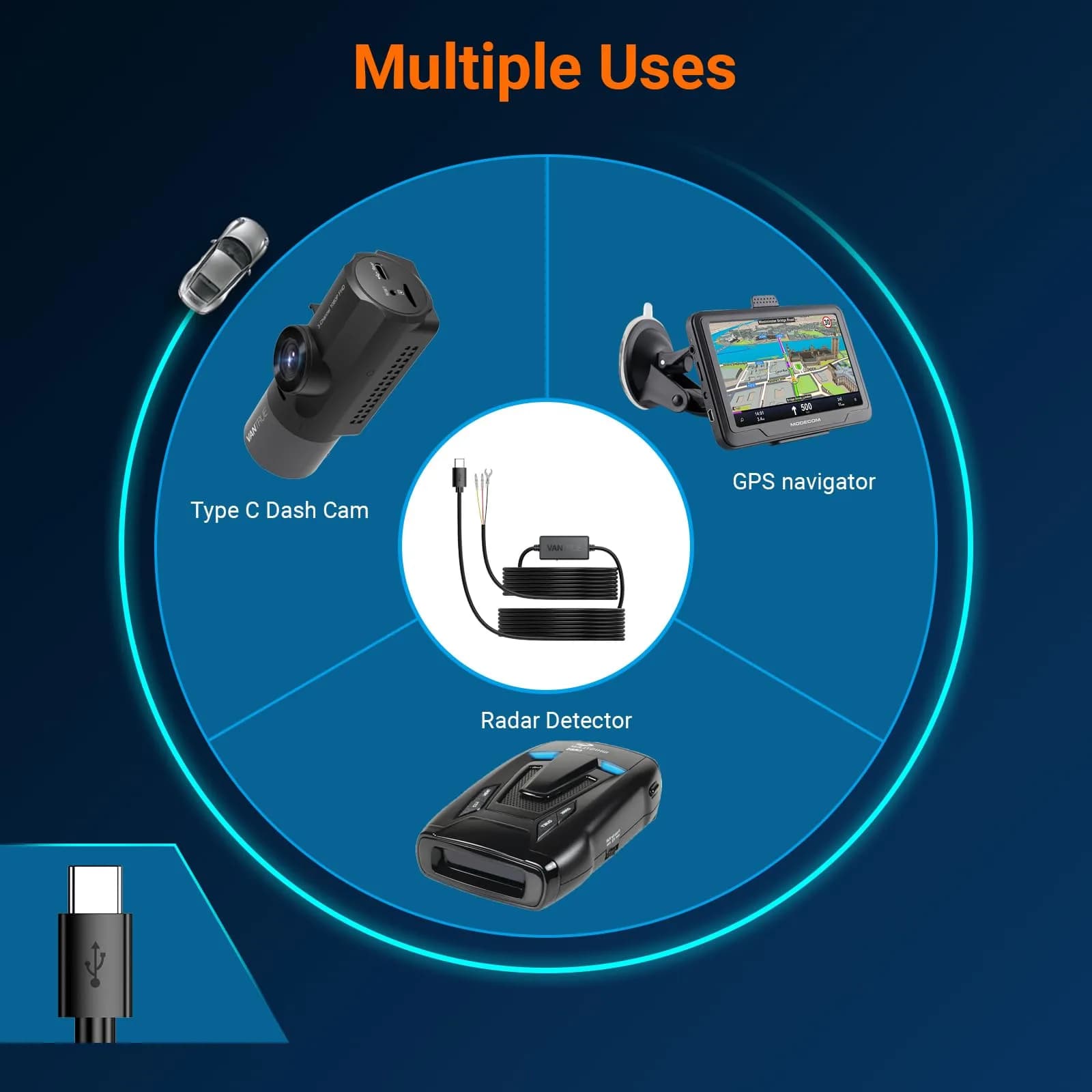 VANTRUE USB-C Hardwire Kit 11.5ft | 12V-24V to 5V ACC Parking Mode - view 4
