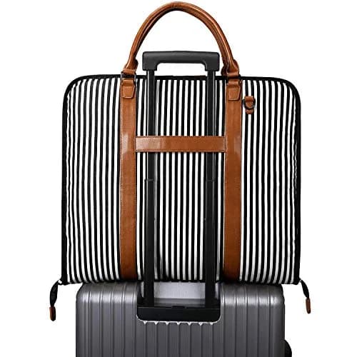 S-ZONE Carry On Garment Bag for Business Travel Canvas Leather Men Women Suit Cover, Blue Stripe-l, L thumbnail 4