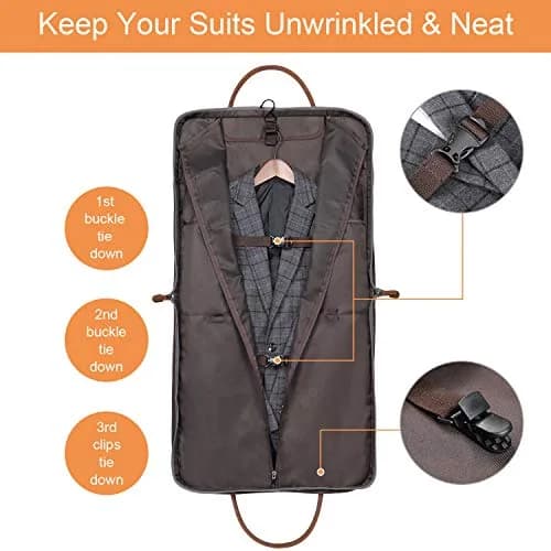 S-ZONE Carry On Garment Bag for Business Travel Canvas Leather Men Women Suit Cover, Blue Stripe-l, L thumbnail 2