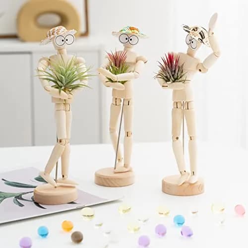 Melphoe 3 Pack Air Plant Holder Wooden Jointed Mannequin Adjustable Pose & DIY Decor (8.5 inch tall, 3 pcs) thumbnail 4