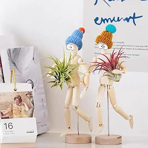 Melphoe 3 Pack Air Plant Holder Wooden Jointed Mannequin Adjustable Pose & DIY Decor (8.5 inch tall, 3 pcs) thumbnail 5