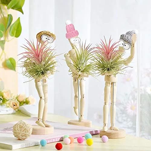 Melphoe 3 Pack Air Plant Holder Wooden Jointed Mannequin Adjustable Pose & DIY Decor (8.5 inch tall, 3 pcs) thumbnail 6
