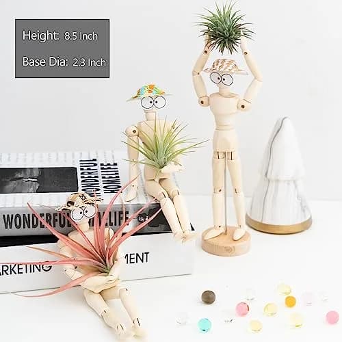 Melphoe 3 Pack Air Plant Holder Wooden Jointed Mannequin Adjustable Pose & DIY Decor (8.5 inch tall, 3 pcs) thumbnail 2