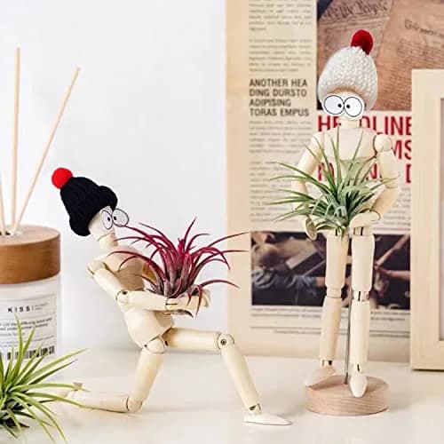 Melphoe 3 Pack Air Plant Holder Wooden Jointed Mannequin Adjustable Pose & DIY Decor (8.5 inch tall, 3 pcs) thumbnail 3