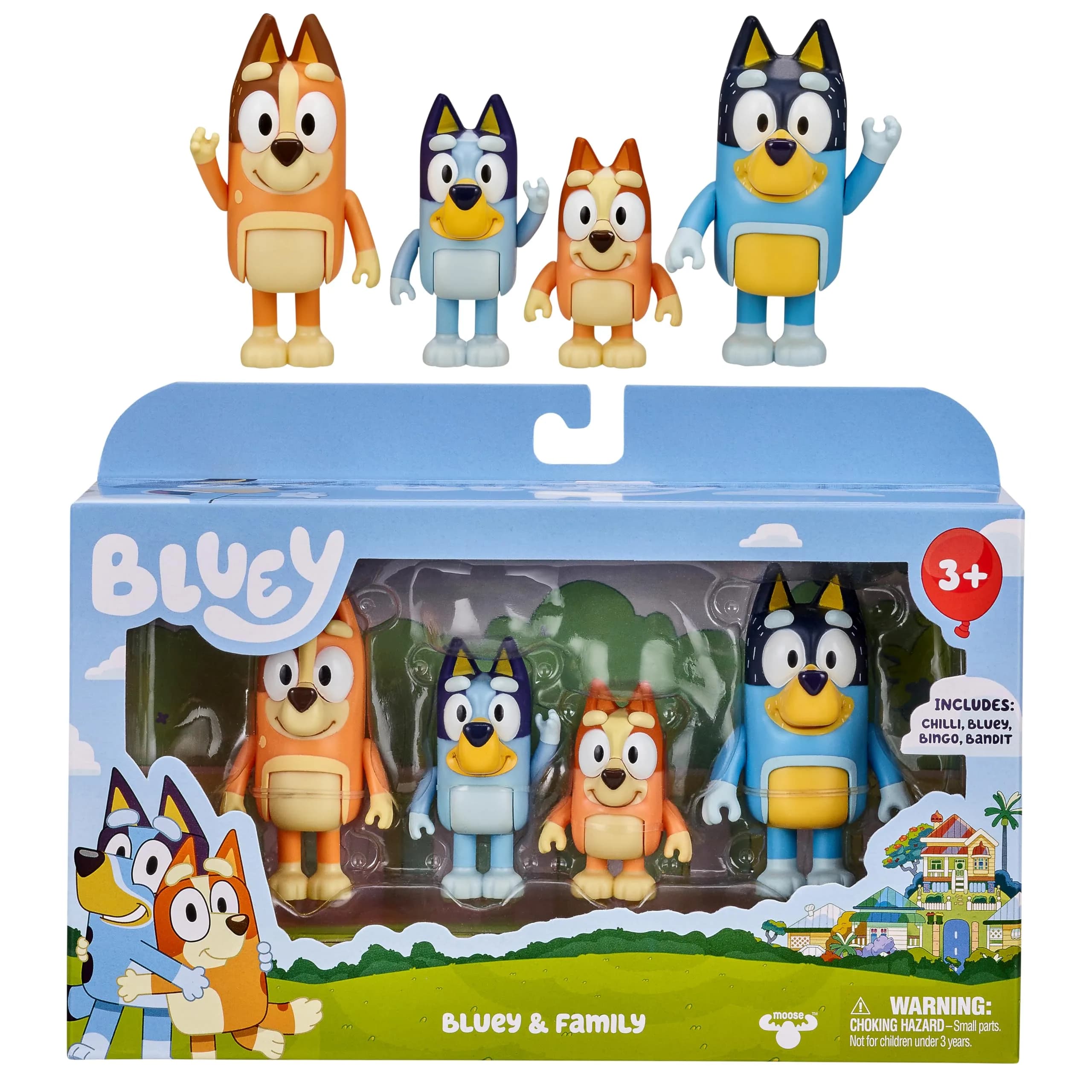 Bluey Family Figure 4-Pack, Poseable Toys with Bingo & Bandit | ASTM-Tested, Non-Toxic Plastic