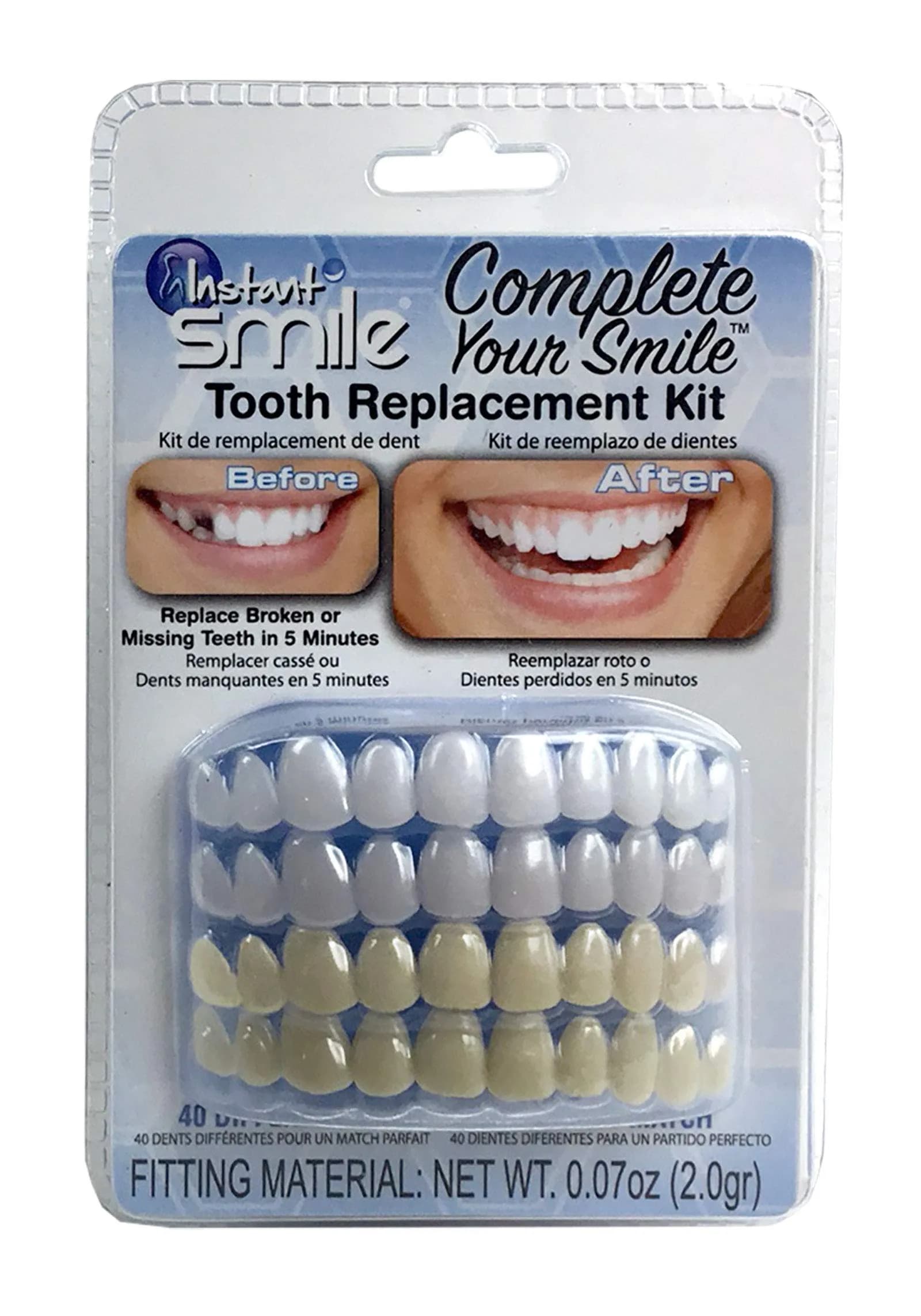 Instant Smile Complete Your Smile Temporary Tooth Replacement Kit - Replace a Missing Tooth in Minutes - Patented (Pack of 2) — 40 Piece Assortment