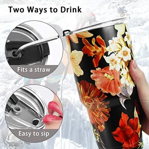 SYACOT 30oz Tumbler Double Wall Stainless Steel Vacuum Insulated Travel Mug with Splash-Proof Lid Metal Straw and Brush | Hot & Cold 30oz thumbnail 3