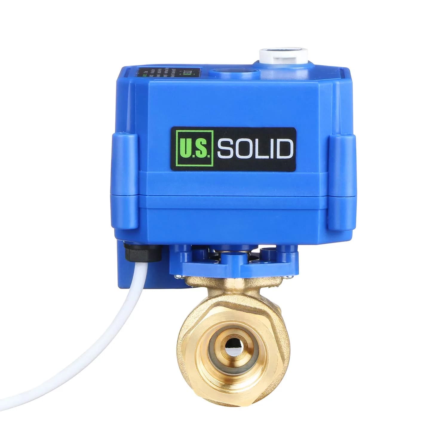 U.S. Solid Motorized Brass Ball Valve 1/2" NPT Full Port 9-24V AC/DC | Auto Return with Manual Function - main product image