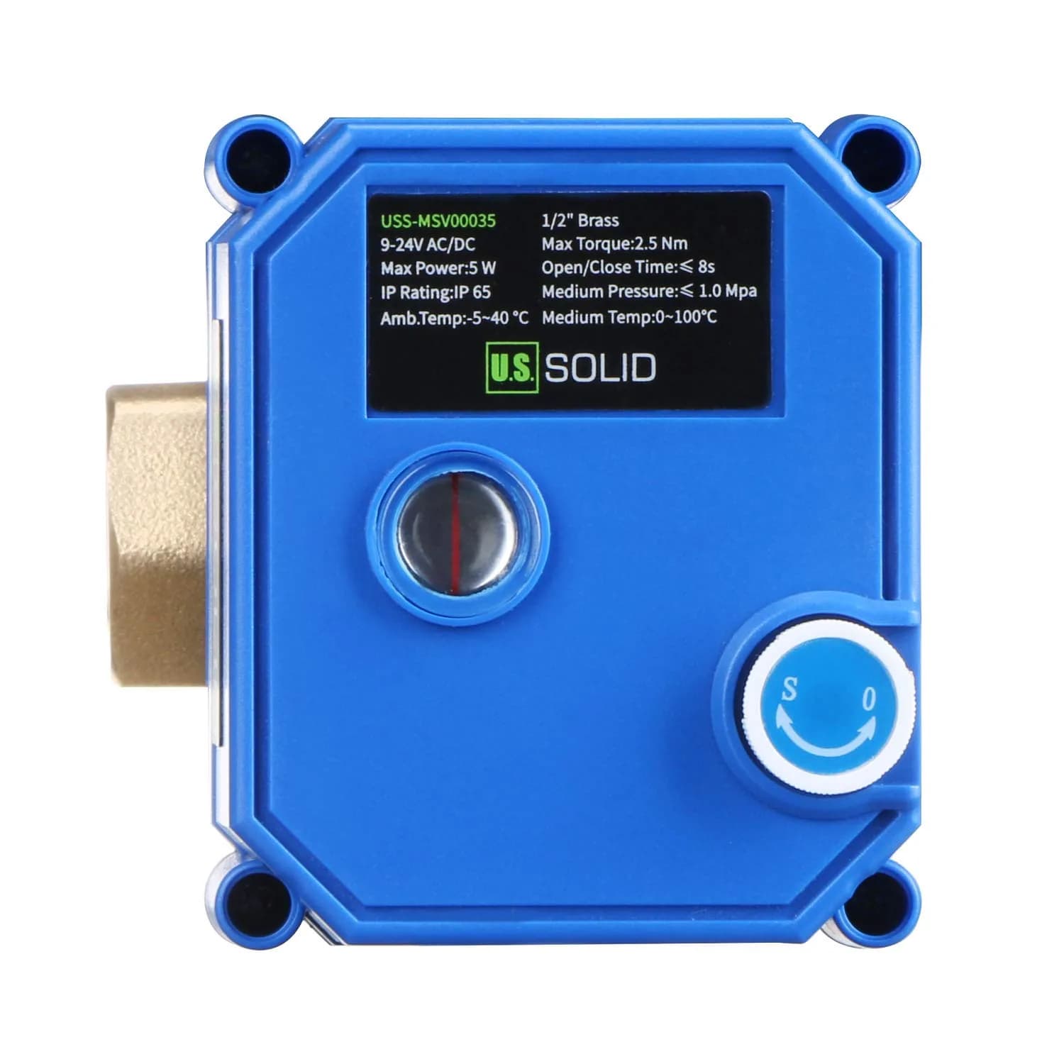 U.S. Solid Motorized Brass Ball Valve 1/2" NPT Full Port 9-24V AC/DC | Auto Return with Manual Function - view 4