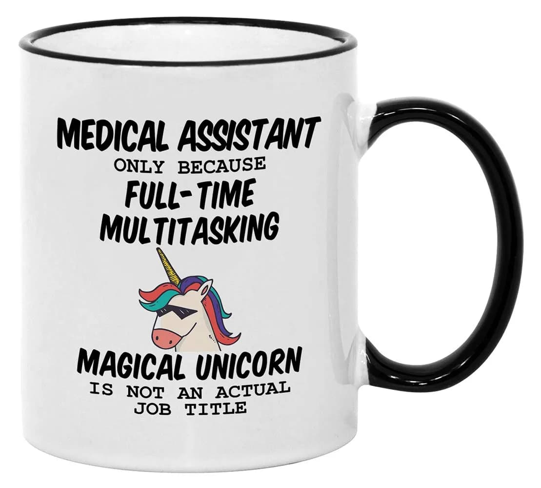 Casitika Medical Assistant Gifts for Women | 11 oz Certified Unicorn Mug for Healthcare Professionals — 11 oz Black Handle/Rim