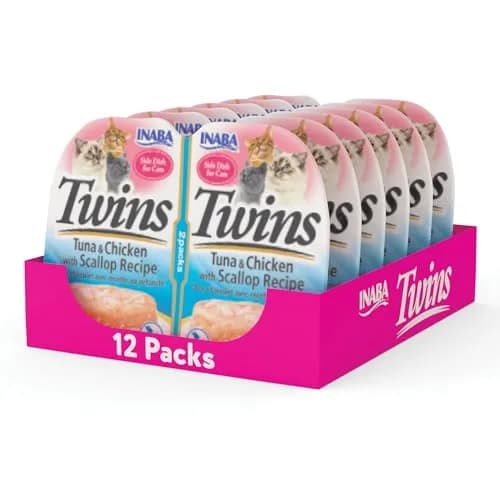 INABA Twins Wet Cat Treat Side Dish, Tuna Chicken Scallop, 12ct (12 Count) | Hydrating & Low-Calorie Snack for Cats thumbnail 1