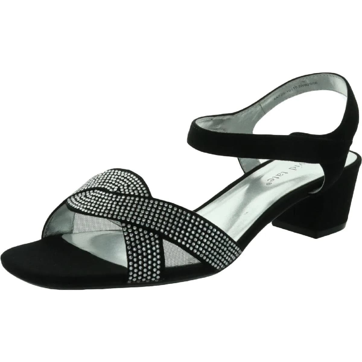 David Tate Rain Black 7 X-Wide Wedge Sandal | Casual Open Toe with Rhinestone Accents — Black