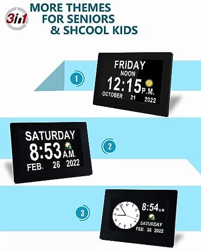 Véfaîî Digital Dementia Clock 7" Large Display Auto Dimmer 19 Alarms for Seniors thumbnail 6