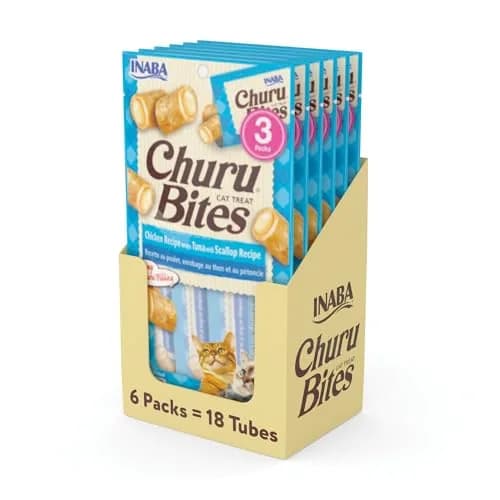 INABA Churu Bites Soft & Chewy Cat Treats, Tuna Scallop Recipe, 18 Tubes (0.35 oz each) | Grain-Free, Low-Calorie, Pill-Friendly thumbnail 1
