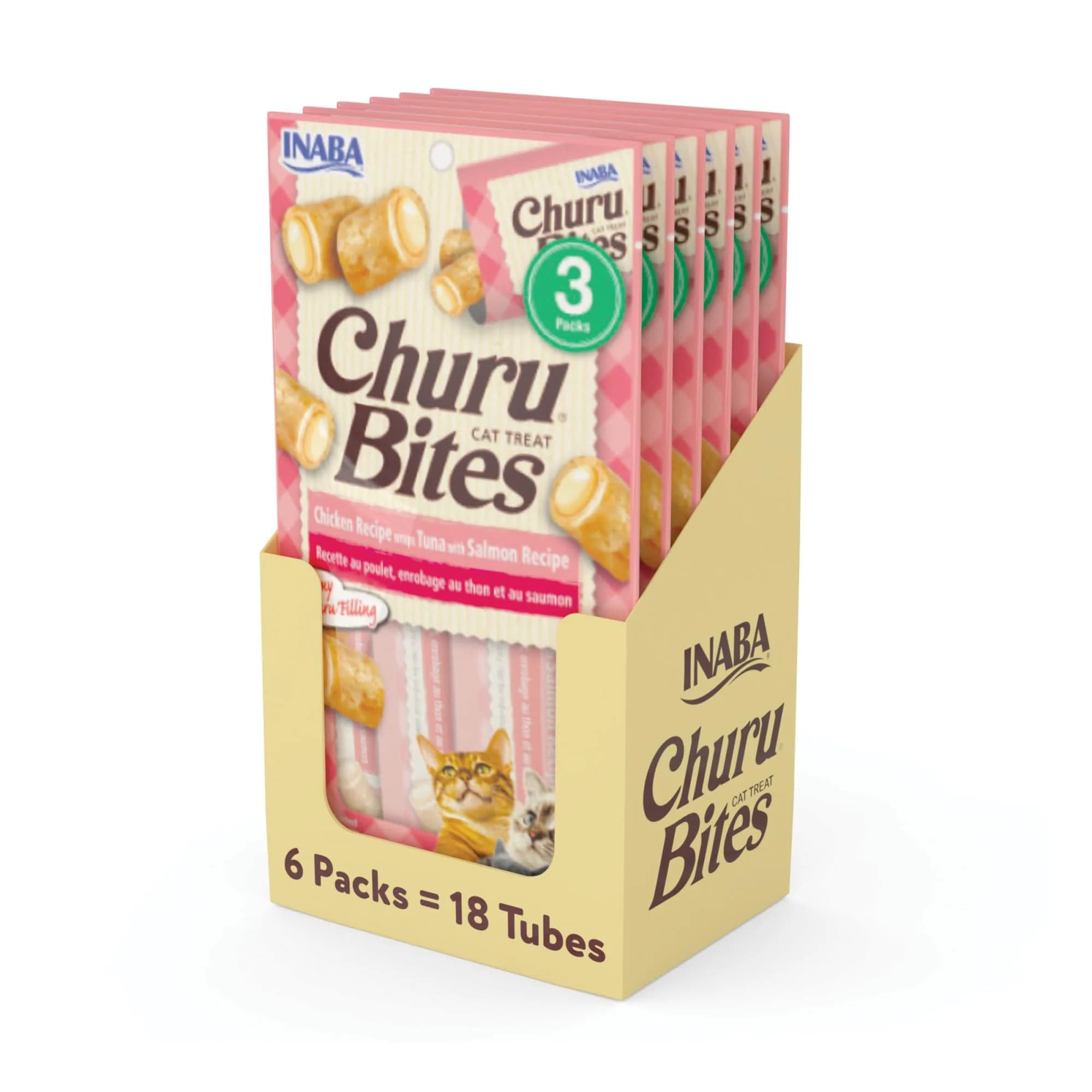INABA Churu Bites Soft & Chewy Cat Treats, Tuna Salmon Flavor, 18 Tubes (6.3 oz / 179 g) | Grain-Free, Low-Calorie, Pill-Friendly — Tuna with Salmon Recipe
