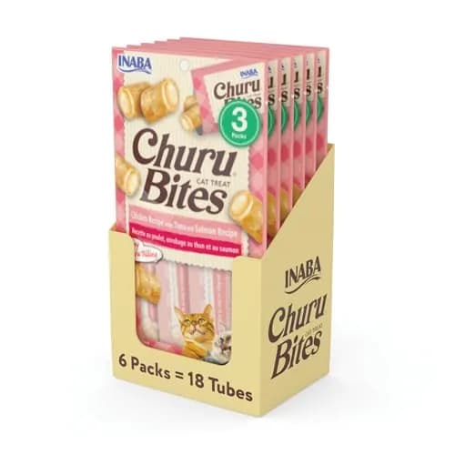 INABA Churu Bites Soft & Chewy Cat Treats, Tuna Salmon Flavor, 18 Tubes (6.3 oz / 179 g) | Grain-Free, Low-Calorie, Pill-Friendly thumbnail 1