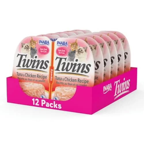 INABA Twins Wet Cat Treat Side Dish, Tuna Chicken Flavor, 12 Cups | High Moisture, Low Calorie, Grain-Free Cat Snacks thumbnail 1