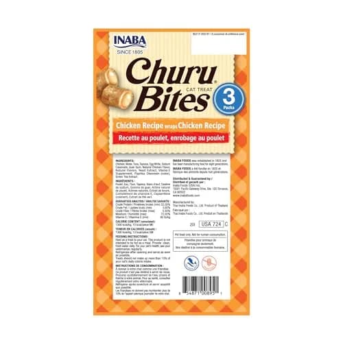 INABA Churu Bites Soft & Chewy Cat Treats, Chicken Flavor, 18 Tubes (0.35 oz each) | Grain-Free, Low-Calorie, Pill-Friendly thumbnail 8