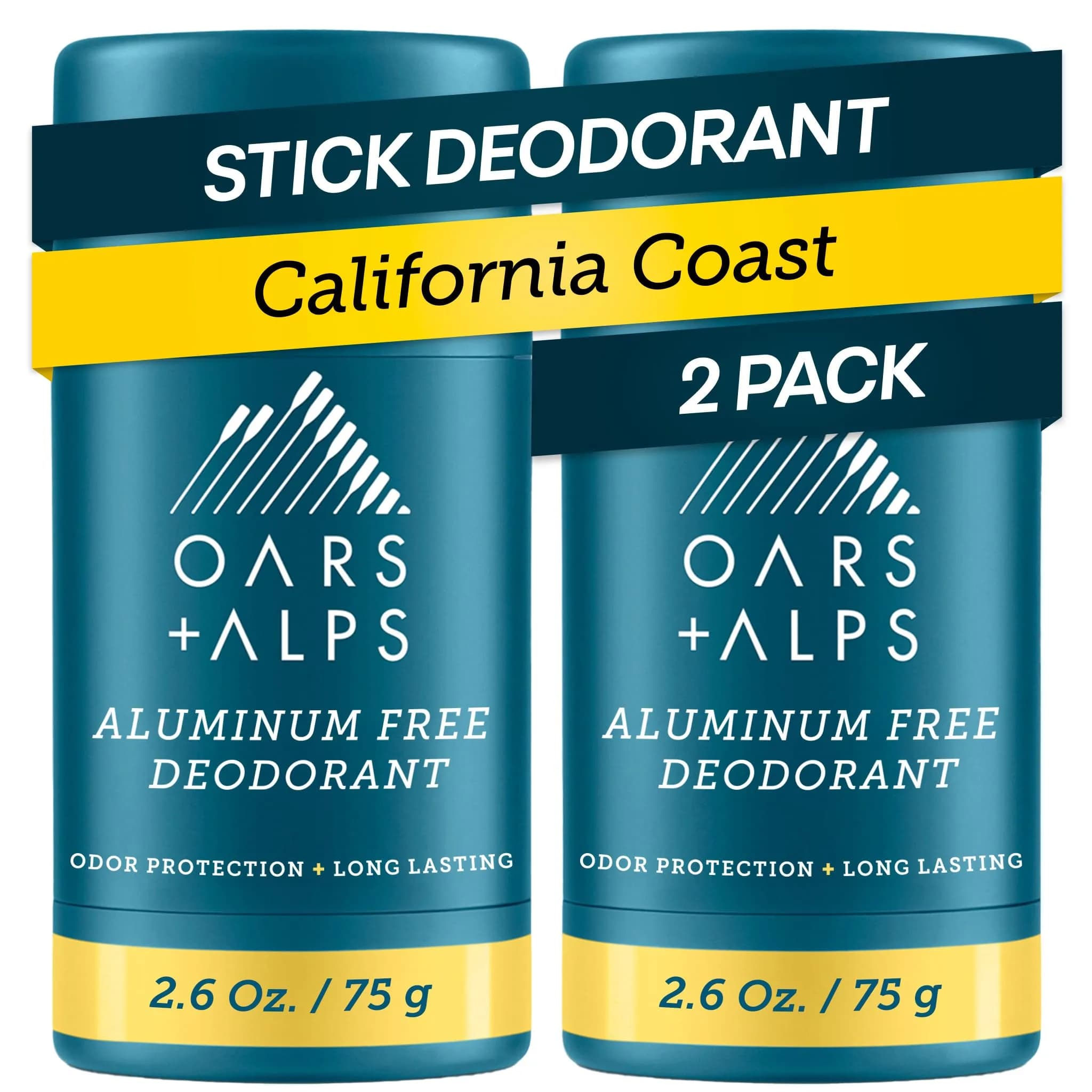 Oars + Alps Aluminum Free Men's Deodorant, Clear Gel 74ml (2.6 oz) | Odor Absorption & Movement Glide — California Coast / 2.6 Ounce