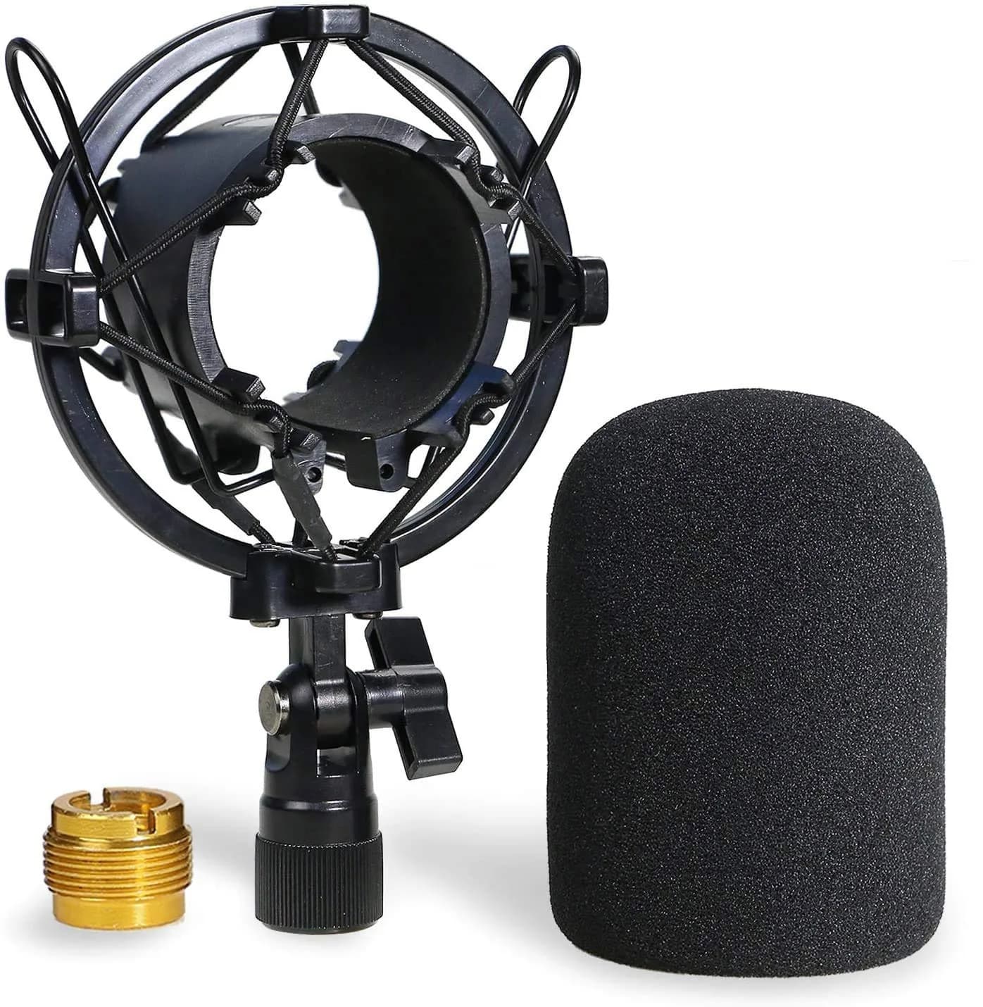 YOUSHARES AT2020 Shock Mount with Pop Filter & Foam Windscreen | Reduces Vibration Noise for Audio Technica AT2020 AT2035 ATR2500 Condenser Mic (Black/Gold) - main product image