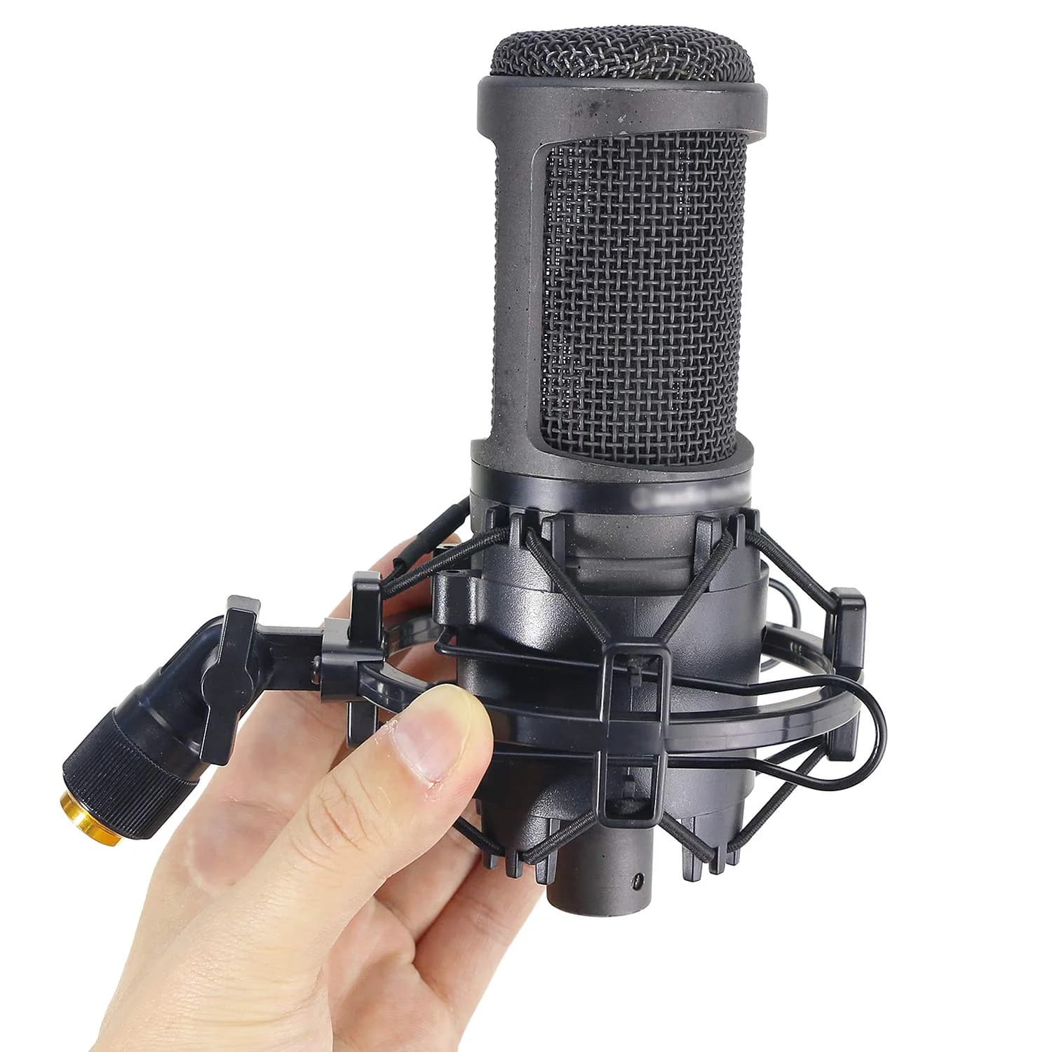 YOUSHARES AT2020 Shock Mount with Pop Filter & Foam Windscreen | Reduces Vibration Noise for Audio Technica AT2020 AT2035 ATR2500 Condenser Mic (Black/Gold) - view 6