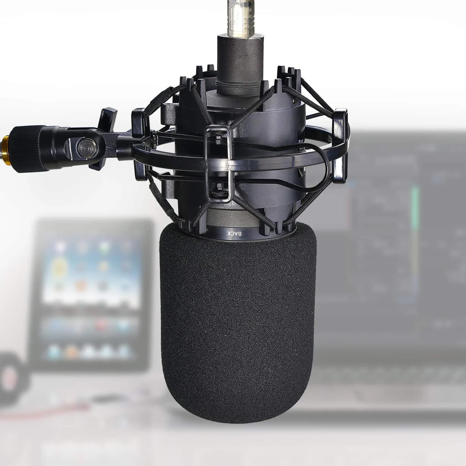 YOUSHARES AT2020 Shock Mount with Pop Filter & Foam Windscreen | Reduces Vibration Noise for Audio Technica AT2020 AT2035 ATR2500 Condenser Mic (Black/Gold) - view 2