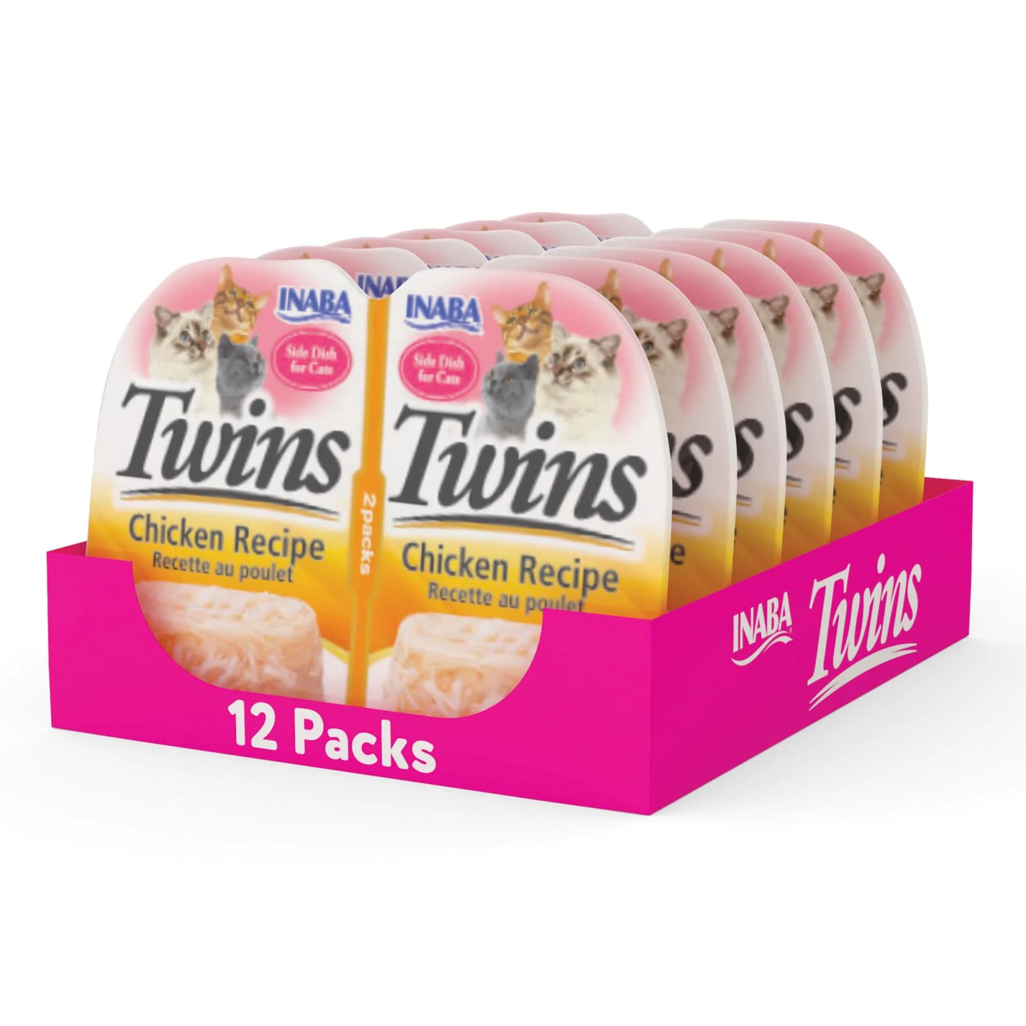 INABA Twins Wet Cat Treat Side Dish, Chicken Flavor, 12 Cups (2.46 oz each) | Hydrating, Low-Calorie Snack for All Life Stages - main product image
