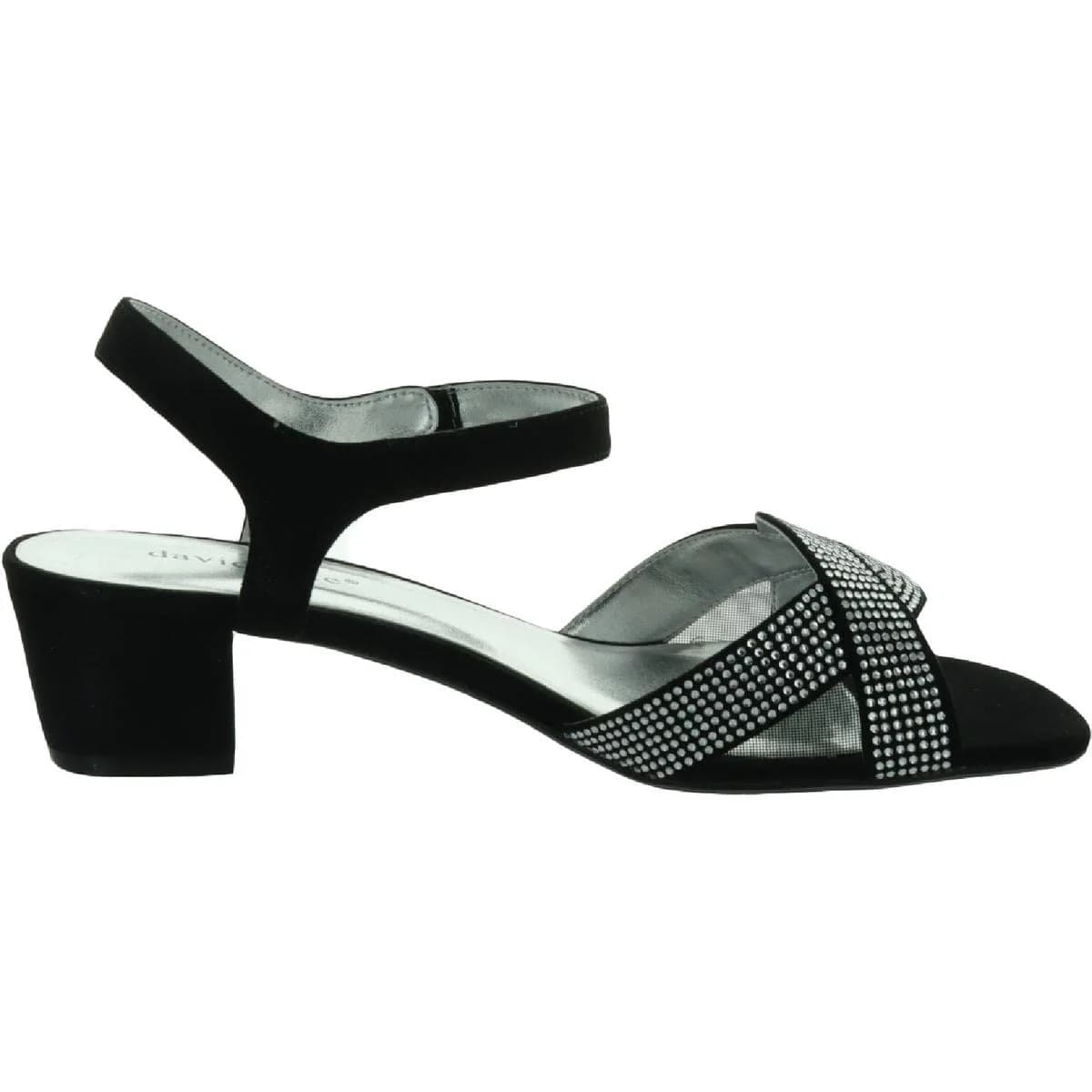 David Tate Rain Black Wedge Sandal 8.5 Wide | Satin & Rhinestone Slip-On (70-120c) thumbnail 2