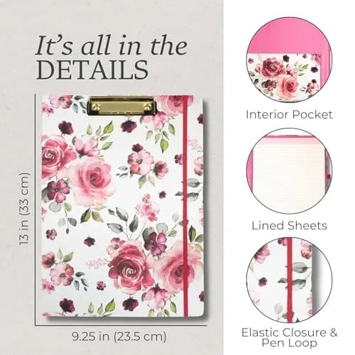 Steel Mill & Co. Clipboard Folio with Notepad, Rose Floral | Refillable, Trendy & Compact Organizer thumbnail 8