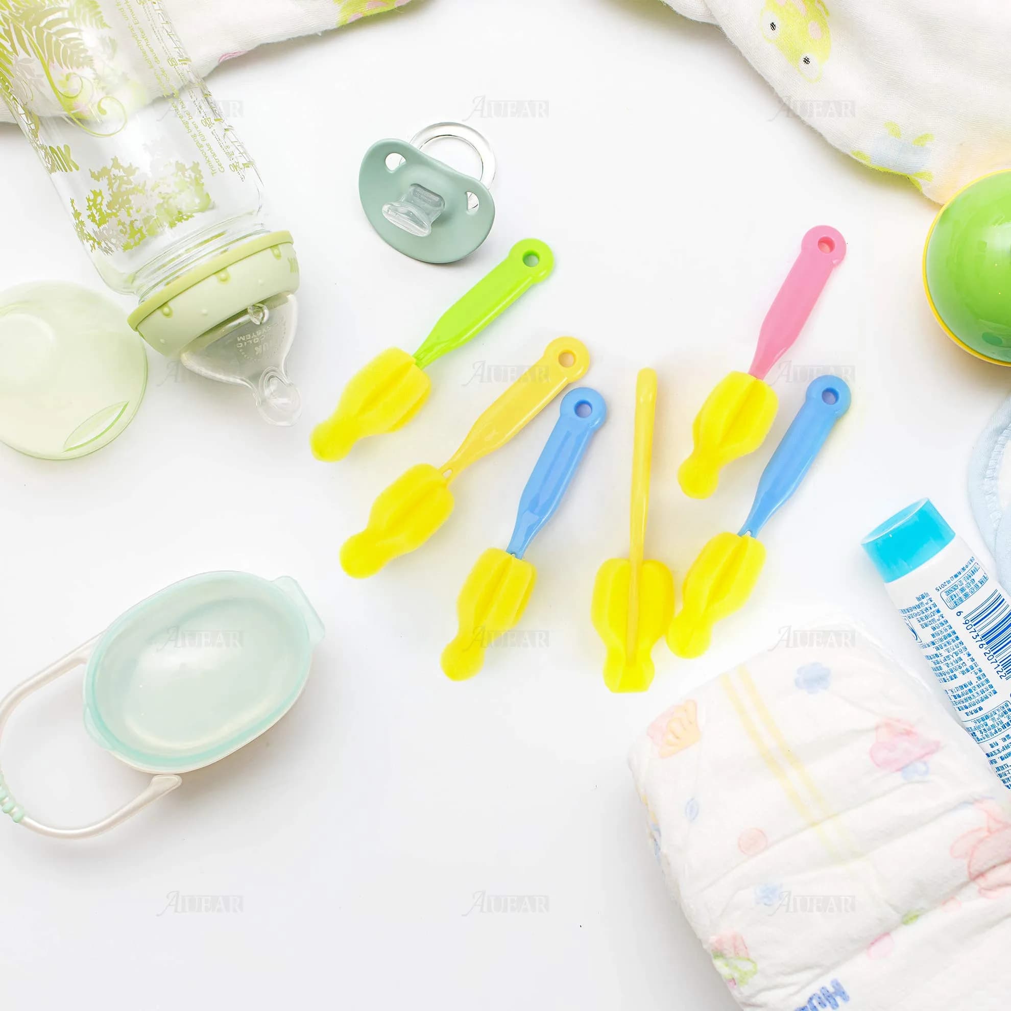 AUEAR Milk Bottle Nipple Brushes Pacifier Sponge Cleaning Set (8 Pcs, Blue/Pink/Yellow/Green) | Fits Standard Nipples - view 6