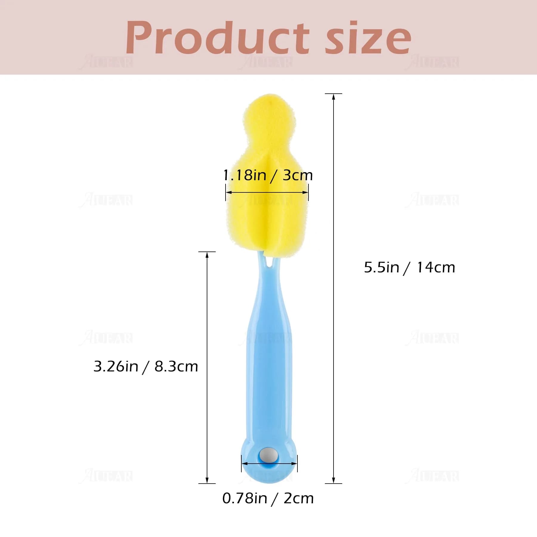 AUEAR Milk Bottle Nipple Brushes Pacifier Sponge Cleaning Set (8 Pcs, Blue/Pink/Yellow/Green) | Fits Standard Nipples - view 2
