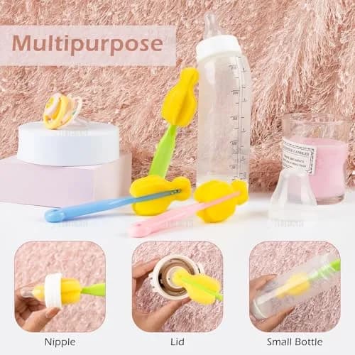 AUEAR Milk Bottle Nipple Brushes Pacifier Sponge Cleaning Set (8 Pcs, Blue/Pink/Yellow/Green) | Fits Standard Nipples thumbnail 3