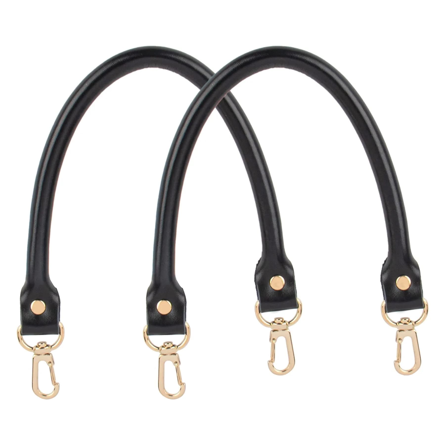 AUEAR Gold 2 Pack Purse Straps Replacement Leather Handbag Handles with Gold Metal Lobster Buckles | Modern Solid — Black