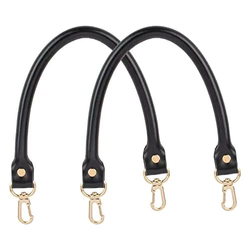 AUEAR Black Leather Purse Straps with Gold Buckles for Small Bags, 40cm (15.7 Inches) | 2-Pack Replacement Handles thumbnail 1