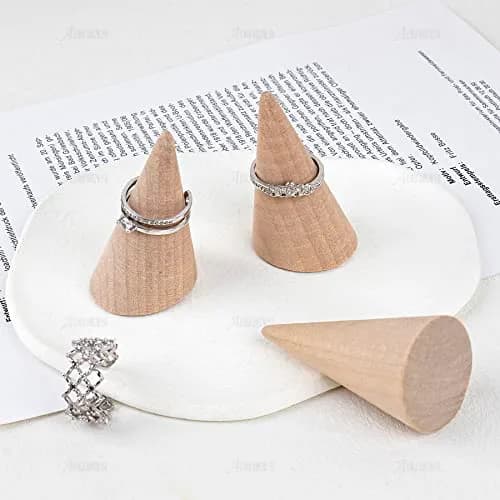 AUEAR Natural Wood Cone Ring Display Stand, 2.8cm (1.1") x 5.1cm (2") | 10-Pack Organizer for Jewelry Counters thumbnail 5