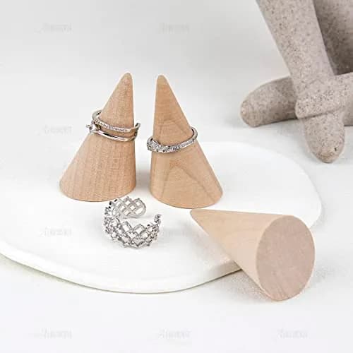 AUEAR Natural Wood Cone Ring Display Stand, 2.8cm (1.1") x 5.1cm (2") | 10-Pack Organizer for Jewelry Counters thumbnail 7
