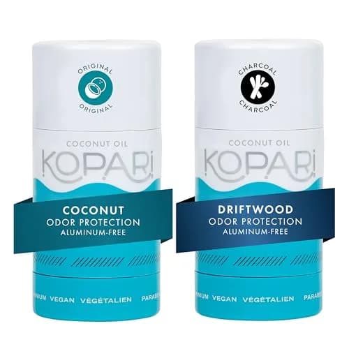 Kopari Aluminum Free Coconut Deodorant 2 oz (59 ml) | Pack of 2, Original & Driftwood Charcoal — Original & Driftwood Charcoal