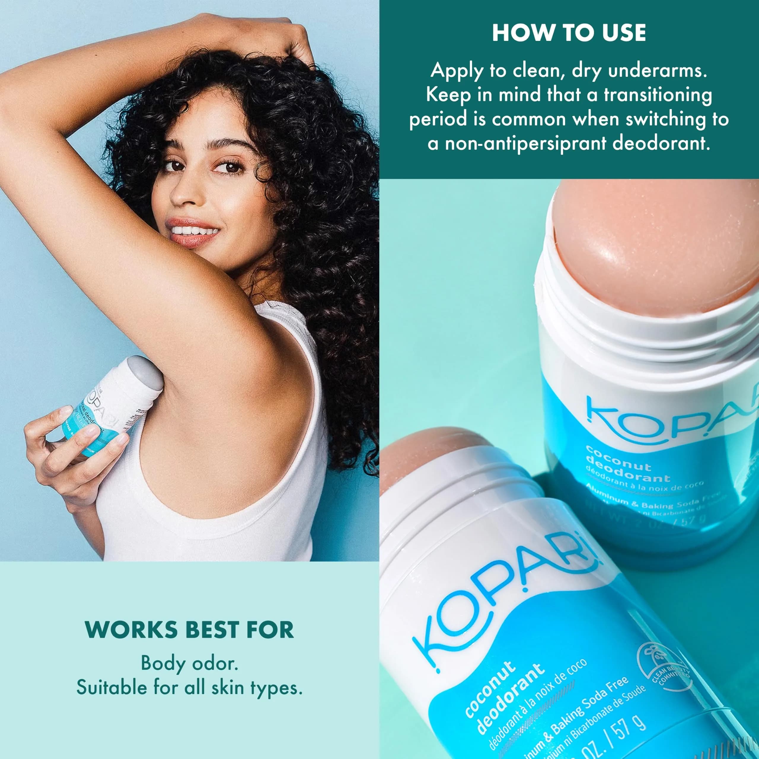 Kopari Aluminum Free Coconut Deodorant 2 oz (59 ml) | Pack of 2, Original & Driftwood Charcoal - view 7
