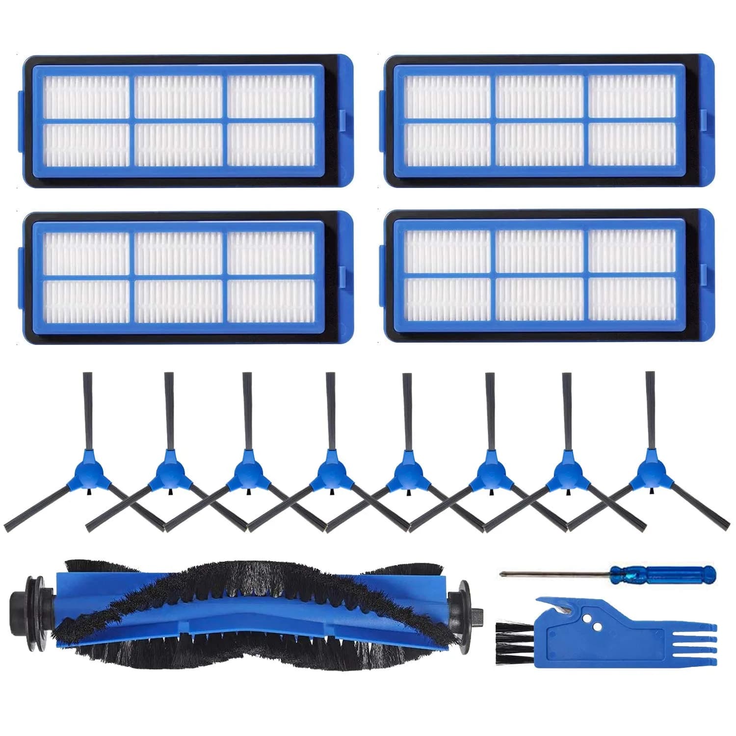 LesinaVac Replacement Parts Kit for Eufy RoboVac 11S Max, 15C Max, 30C Max, G30 Edge, G10 Hybrid | 1 Main Brush, 8 Side Brushes, 4 Filters - main product image