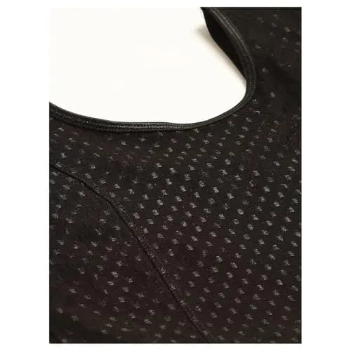 Fressia Fabrics Round Neck Pure Dobby Cotton Stretchable Elbow Sleeve Saree Blouse | Black thumbnail 5